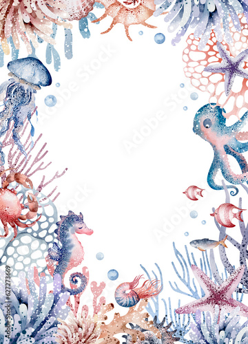 Photography Set of cute postcards with sea animals