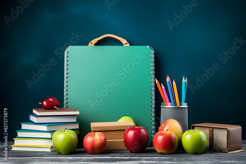 back to school concept with school supplies on a table