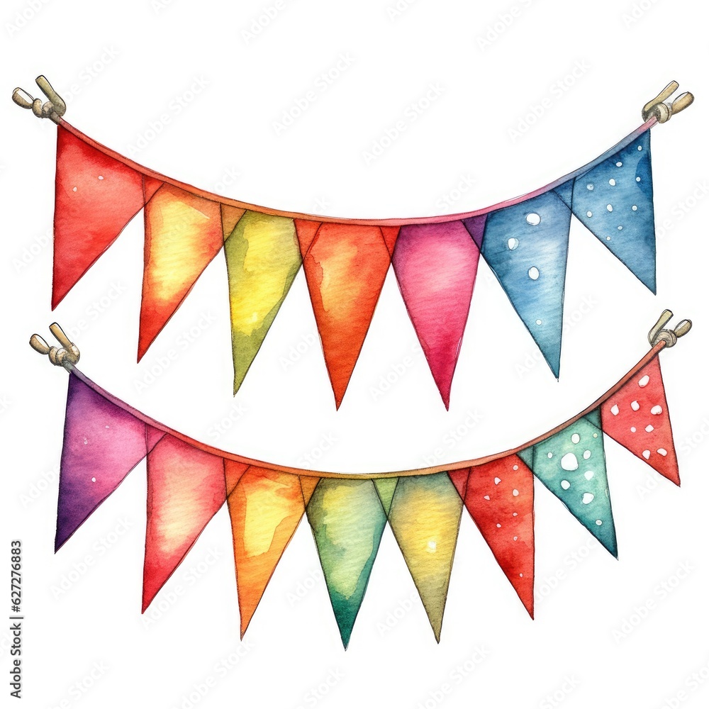 Fototapeta premium Illustration Watercolor Detailed Colorful Bunting