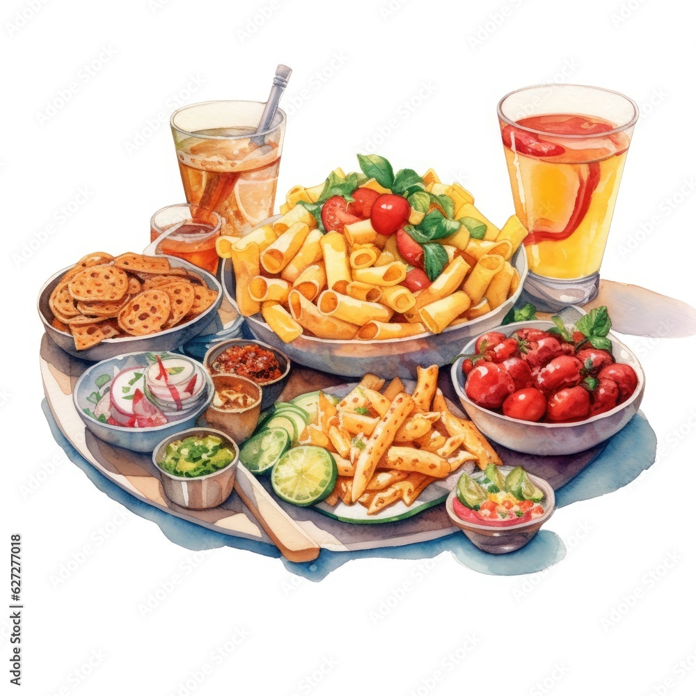 Watercolor Clipart Mouthwatering Party Food