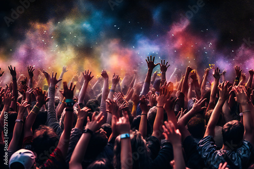 Crowd raising hands up during concert or festival © Adrian Grosu