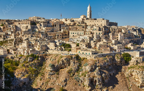 Ancient town of Matera Sassi di Matera at sunrise, Basilicata, Italy photo