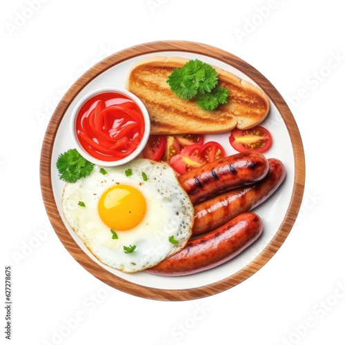 Breakfast menu, eggs and sausage. transparent background