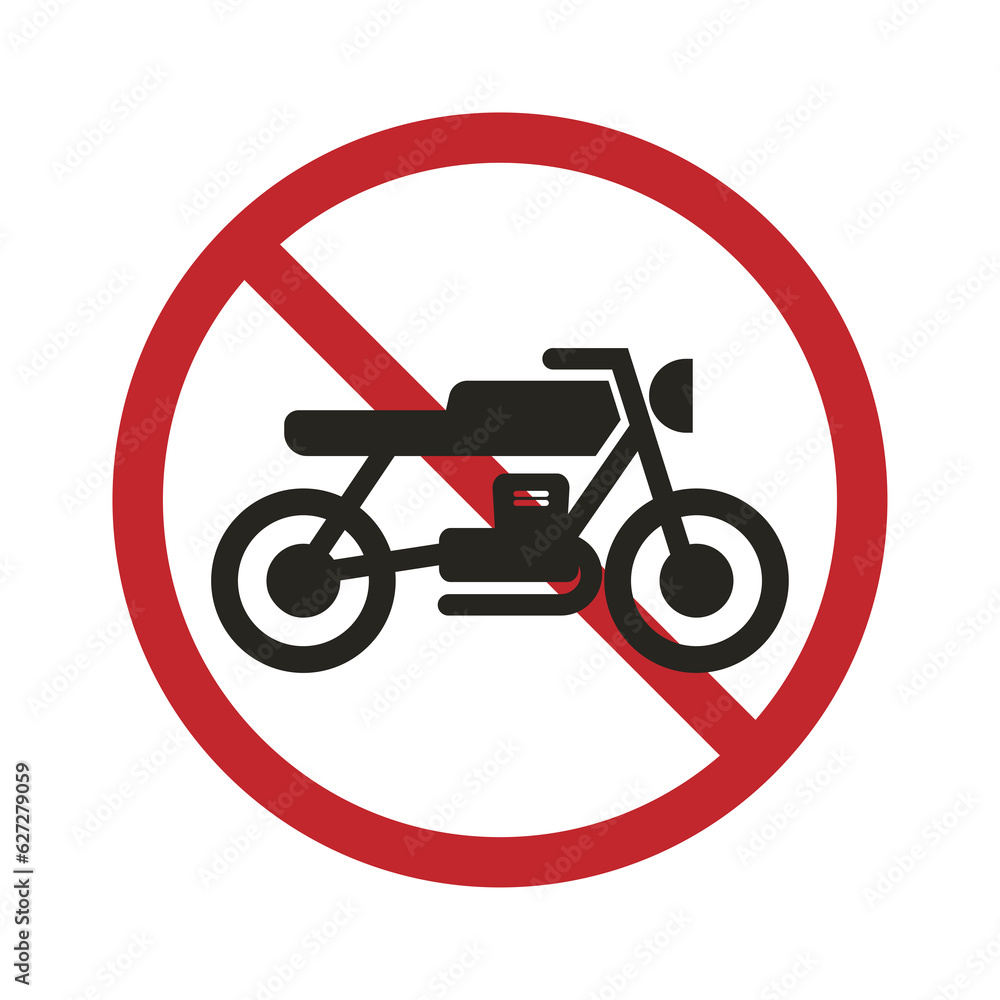 Isolated illustration of do not allow motor cycle, motorcycle, motorbike with illustration ov vintage motor in red circle crossed out street sign Isolated illustration of do not allow motor cycle, motorcycle, motorbike with illustration ov vintage motor in red circle crossed out street sign