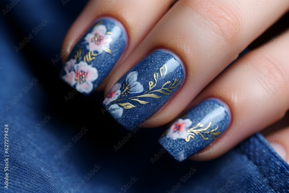 a close up of nails with flowers on them a close up of nails with flowers on them