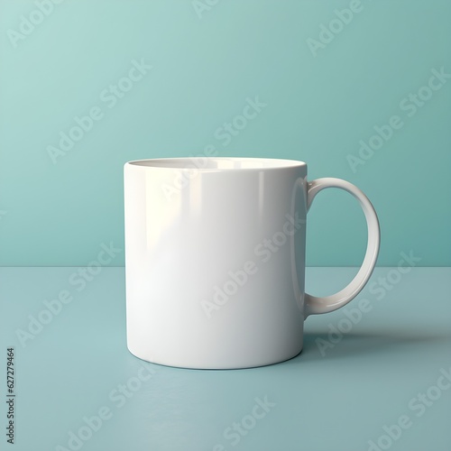 a white mug on a blue surface