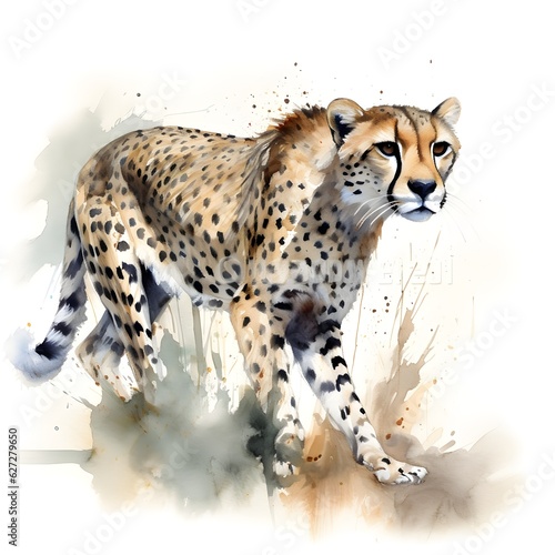 a watercolor painting of a cheetah