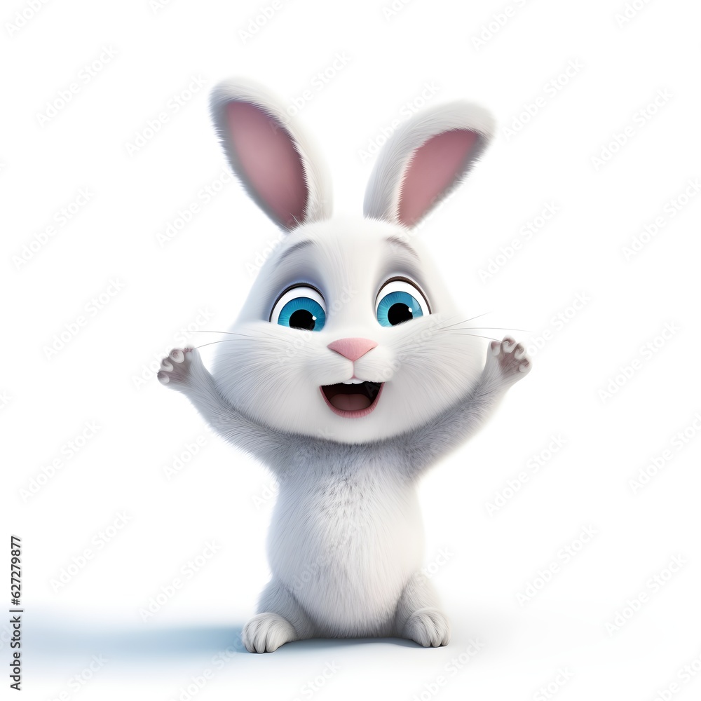 a cartoon rabbit with its hands up