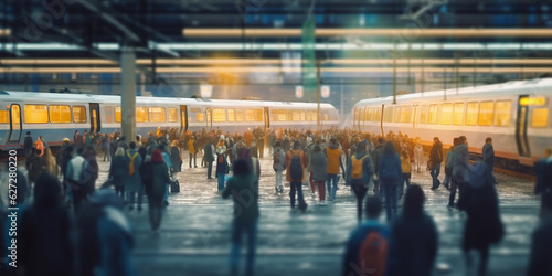 Bustling Subway Station Filled with Numerous People Commuting Together - AI generated