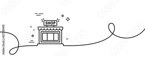 Shop line icon. Continuous one line with curl. Store symbol. Shopping building sign. Shop single outline ribbon. Loop curve pattern. Vector