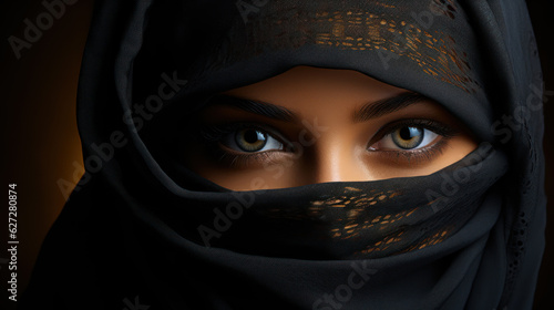 Portrait of a Muslim Woman with Veil and Beautiful Eyes