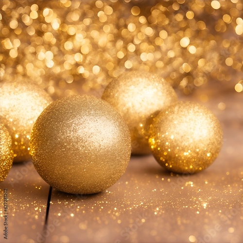 golden christmas balls on red background
