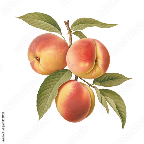 Branch with peaches in retro style, PNG. Generative AI 