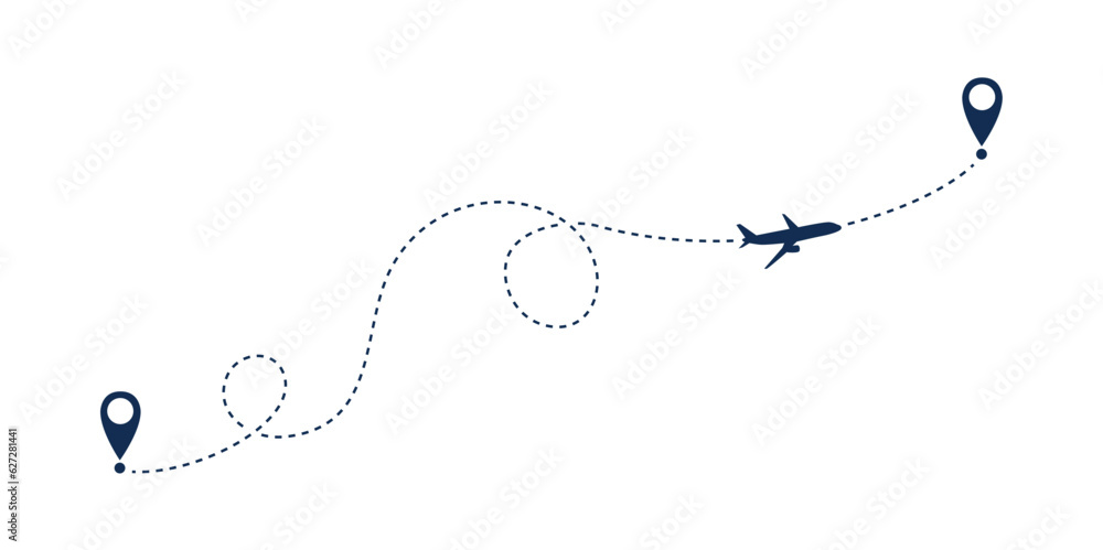 airplane route line starting point and destination isolated on white vector illustration EPS10 airplane route line starting point and destination isolated on white vector illustration EPS10