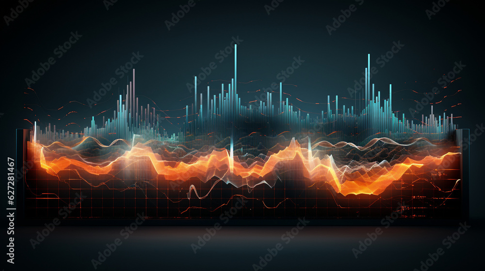 An artistic display of sound waveforms on a large screen, showcasing ...