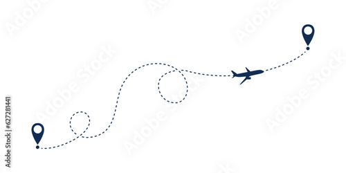 airplane route line starting point and destination isolated on white vector illustration EPS10
