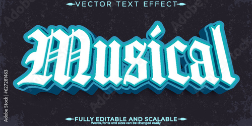 Musical vintage text effect, editable rock and retro text style