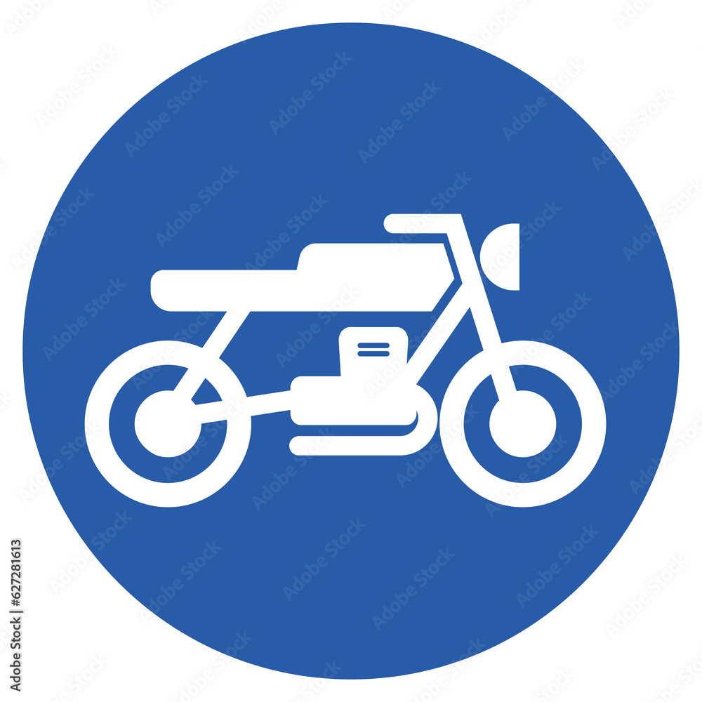 Printable isolated illustraition of motor cycle, motorbike, motor way, street direction sign in blue and white round circle sign Printable isolated illustraition of motor cycle, motorbike, motor way, street direction sign in blue and white round circle sign