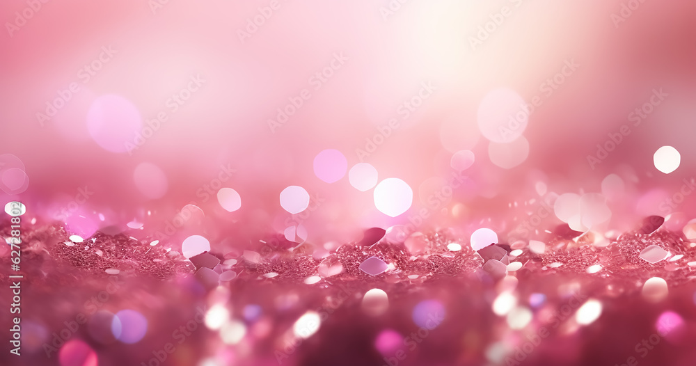 Pink gold, pink rose bokeh,circle abstract light background,Pink Gold shining lights, sparkling glittering Valentines day,women day,event lights romantic backdrop.Blurred abstract holiday background