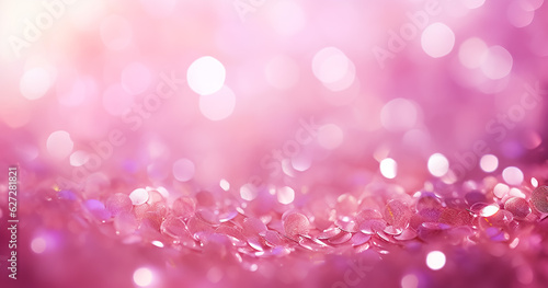 Pink gold  pink rose bokeh circle abstract light background Pink Gold shining lights  sparkling glittering Valentines day women day event lights romantic backdrop.Blurred abstract holiday background