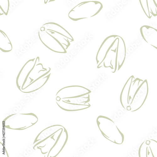 Pistachios seamless pattern. Line art vector illustration. Nuts background.