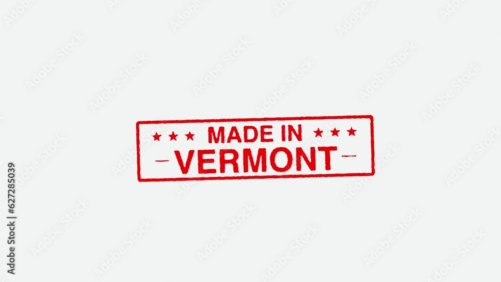 Close Up Real Hand Stamping Made In Vermont Stamp on White Background Close Up Real Hand Stamping Made In Vermont Stamp on White Background