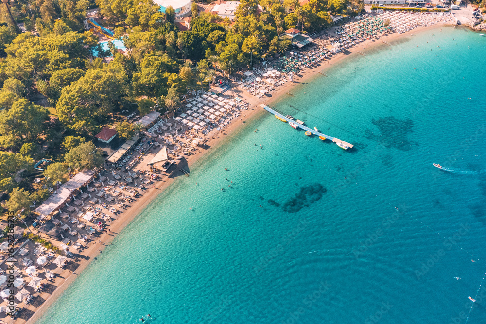 Obraz premium Aerial beach view in Antalya city. Turkish riviera and vacations in summer
