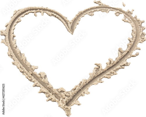 Heart drawn in the sand and transparent background.