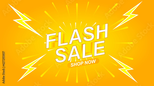 Flash Sale Shopping Poster or banner with Flash icon and 3D text on orange background. Flash Sales banner template design for social media and website. Special Offer Flash Sale campaign or promotion.
