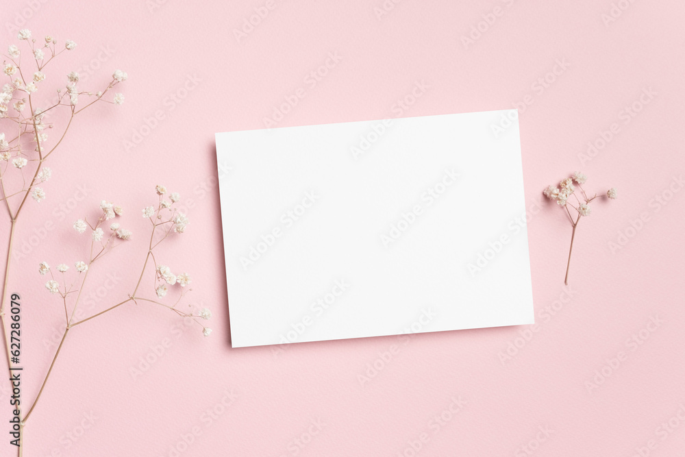 Wedding invitation or greeting card mockup, blank mockup with copy space