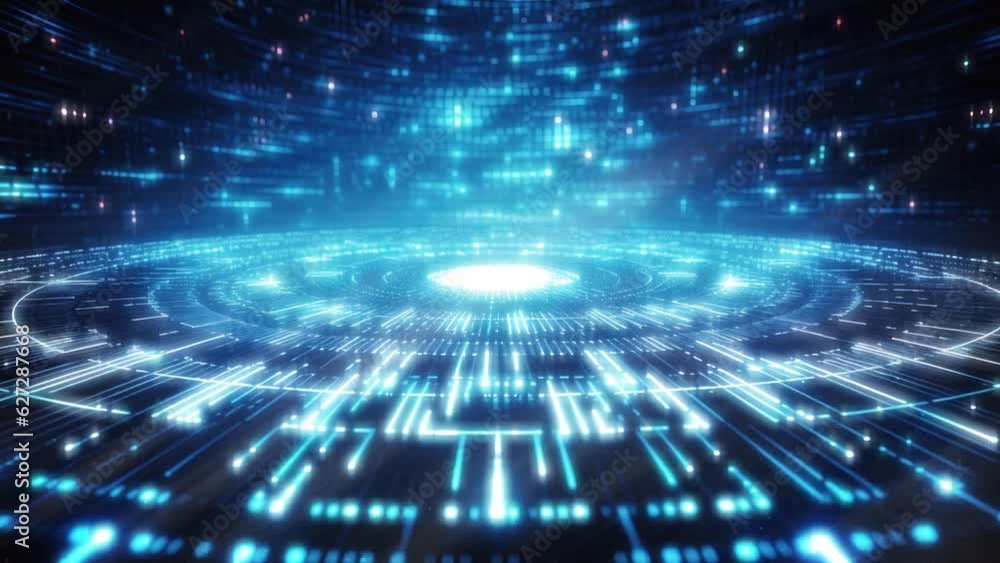 Digital cyberspace abstract vertical animation. Moving numbers and lines appear on a blue background. Abstract digital security, artificial intelligence concepts. Seamless animation