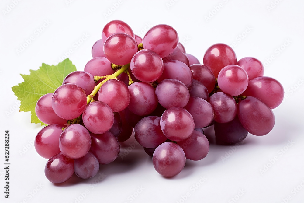 Bunch of red grapes with leaves isolated on white background. Bunch of red grapes with leaves isolated on white background.