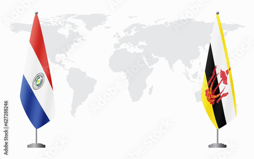 Paraguay and Brunei flags for official meeting