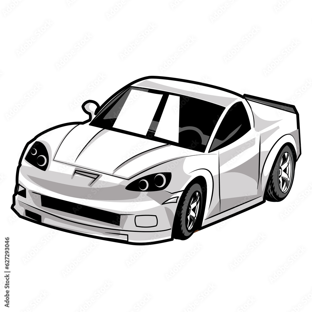 black and white car illustration 2