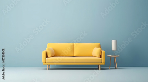 minimal design appartment, modern living-room, colourful furniture, perpendicular composition, center perspective, very detailed, photorealistic, photographic, couch