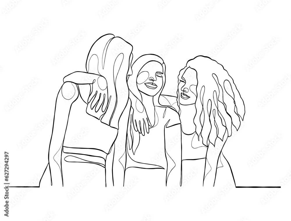 Fototapeta premium Continuous one line drawing of girl best friends illustration. Vector illustration.