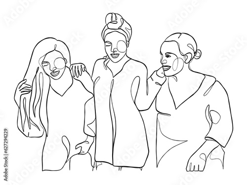 Continuous one line drawing of girl best friends illustration. Vector illustration.