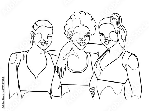 Continuous one line drawing of girl best friends illustration. Vector illustration.