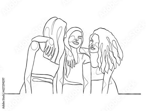 Continuous one line drawing of girl best friends illustration. Vector illustration.