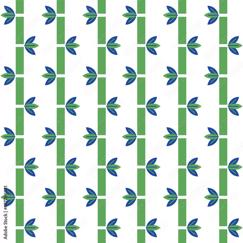 Fototapeta premium Floral ornament design concept. Seamless pattern with bamboo stems on a white background. Vector illustration in flat geometric style. Stylized leaves. Print for printing on clothes and textiles.