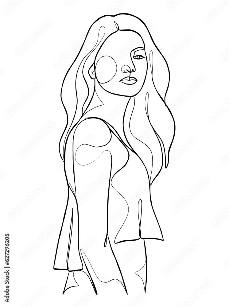 Continuous one line drawing of minimalist woman. Vector illustration. Continuous one line drawing of minimalist woman. Vector illustration.