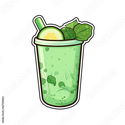 050. cucumber mint cooler sticker cool colors kawaii clip art illustration. Transparent background. Generative Ai