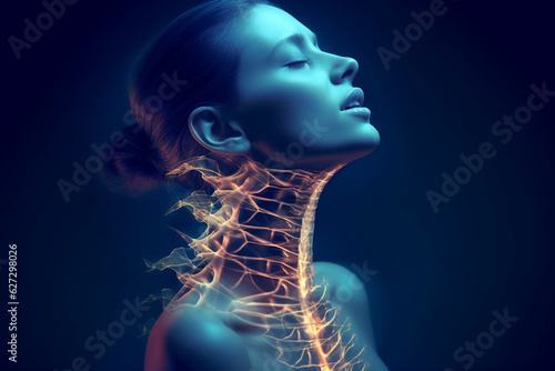 3d rendered medically accurate illustration of a woman having a painful neck Generative AI