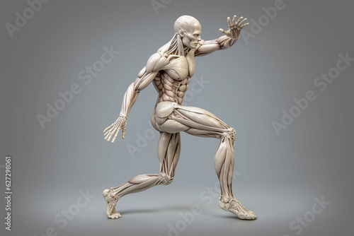 muscleman anatomy heroic body doing a fight pose one in white background, 3d illustration Generative AI © Nataliia