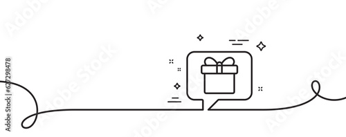 Dreaming of Gift line icon. Continuous one line with curl. Present box sign. Birthday Shopping symbol. Package in Gift Wrap. Wish list single outline ribbon. Loop curve pattern. Vector