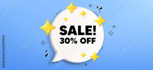 Sale 30 percent off discount. Chat speech bubble banner. Promotion price offer sign. Retail badge symbol. Sale speech bubble message. Talk box infographics. Vector