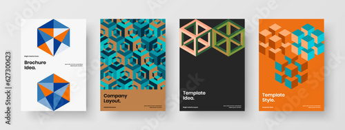Amazing pamphlet vector design illustration bundle. Isolated geometric shapes corporate brochure template set.