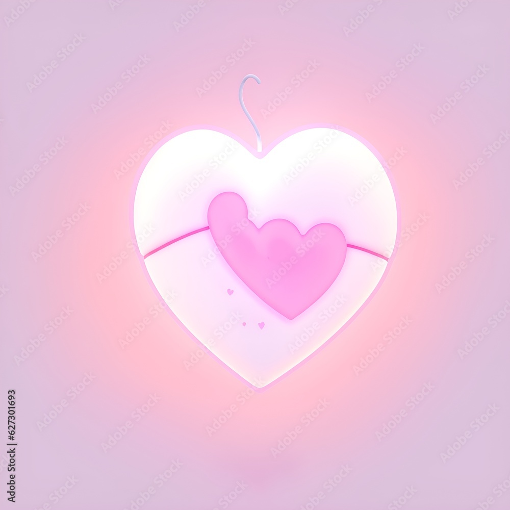 A pink and white heart-shaped object with a pink glow on a pink background.