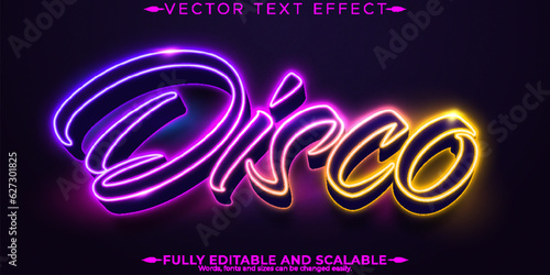 Neon disco text effect, editable shiny and glowing text style