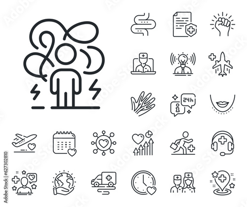 Anxiety depression sign. Online doctor, patient and medicine outline icons. Difficult stress line icon. Mental health or Psychology symbol. Difficult stress line sign. Vector